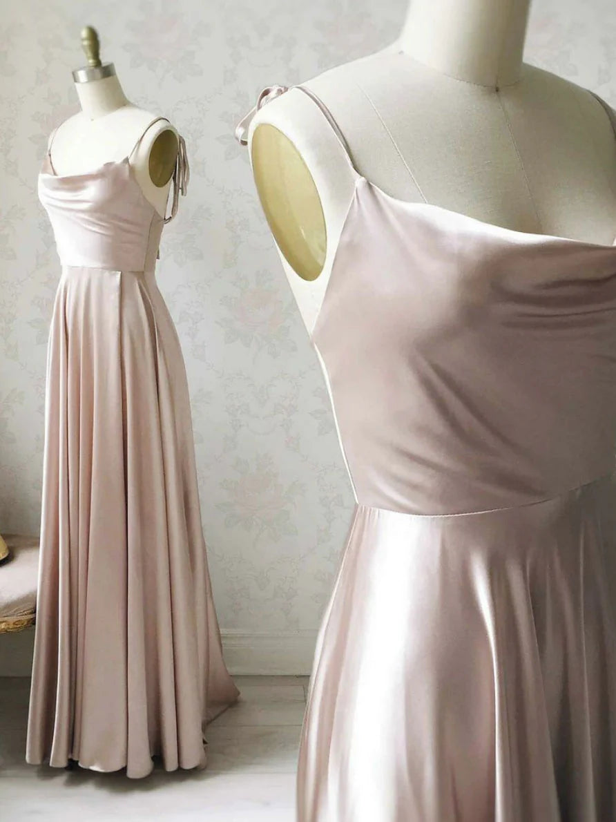 Amzcw Simple pink satin long prom dress  satin evening dress stores with prom dresses