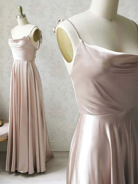 Amzcw Simple pink satin long prom dress  satin evening dress stores with prom dresses