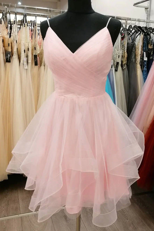 Amzcw Simple pink tulle short prom dress pink cocktail dress New Arrivals