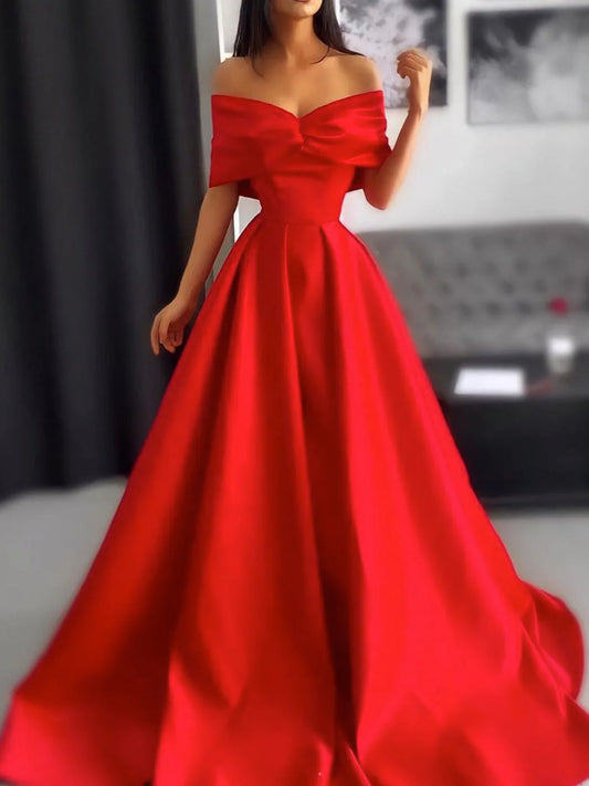 Amzcw Vestido de fiesta largo de satén rojo sencillo Vestido de noche largo rojo Tiendas de vestidos de fiesta 