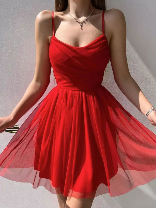 Amzcw Simple red short prom dress red tulle formal party dress prom dresses shops ﻿