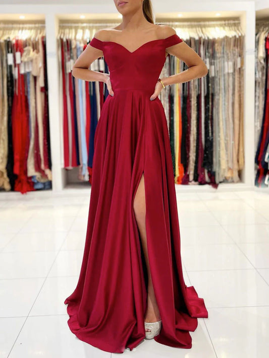 Amzcw Simple sweetheart satin long prom dress burgundy bridesmaid dress formal wear dresses