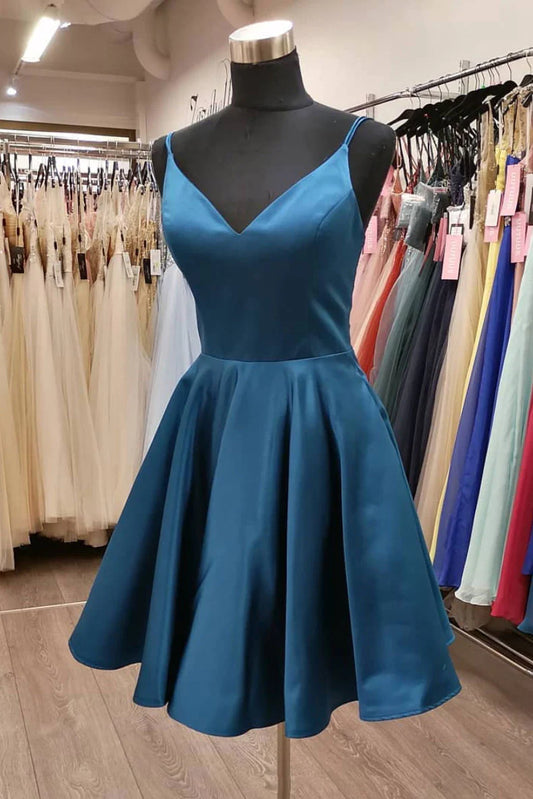 Amzcw Simple v neck satin short prom dress short bridesmaid dress New Arrivals