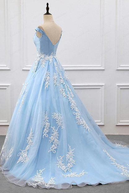 Apliques encantadores vestidos de fiesta con escote en V y hombros descubiertos 