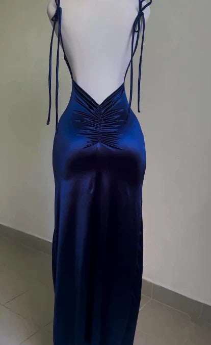 Sleek Ruched Sweetheart Spaghetti-strap Open-back Satin Floor-length Prom Dress