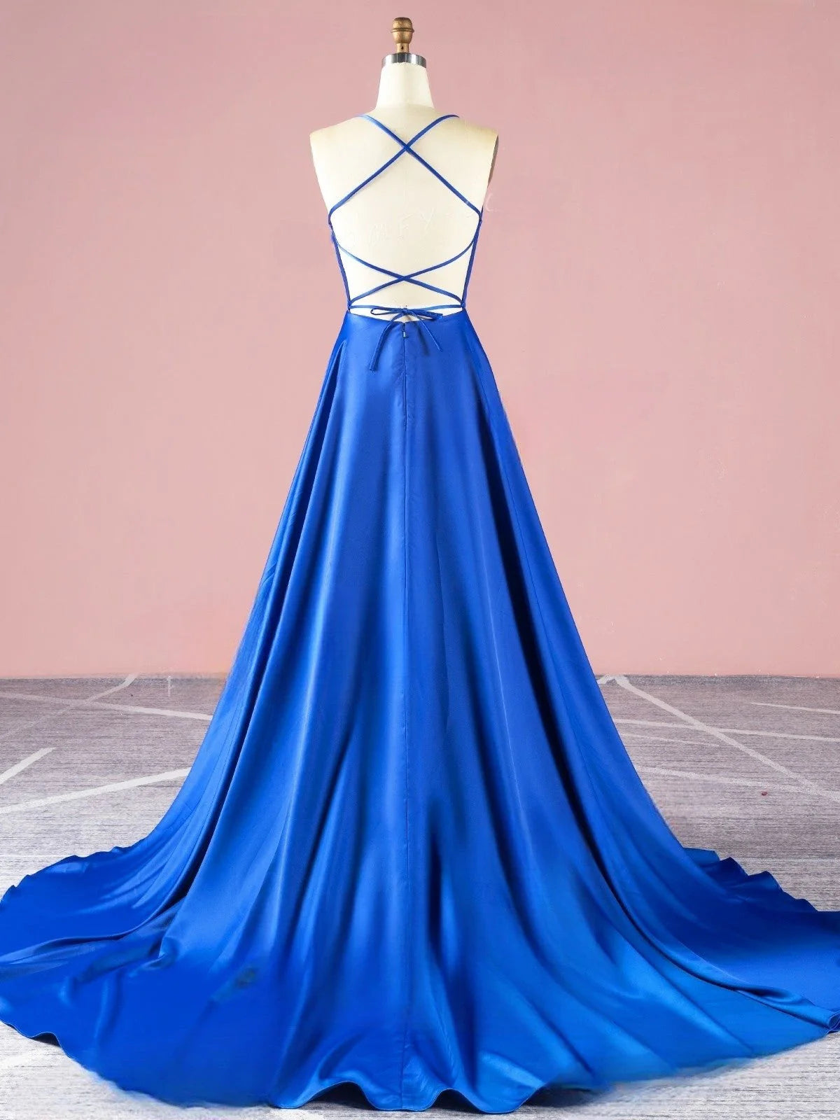 Vestidos de fiesta sencillos, económicos, largos, de satén, rojos, con espalda descubierta y tirantes finos