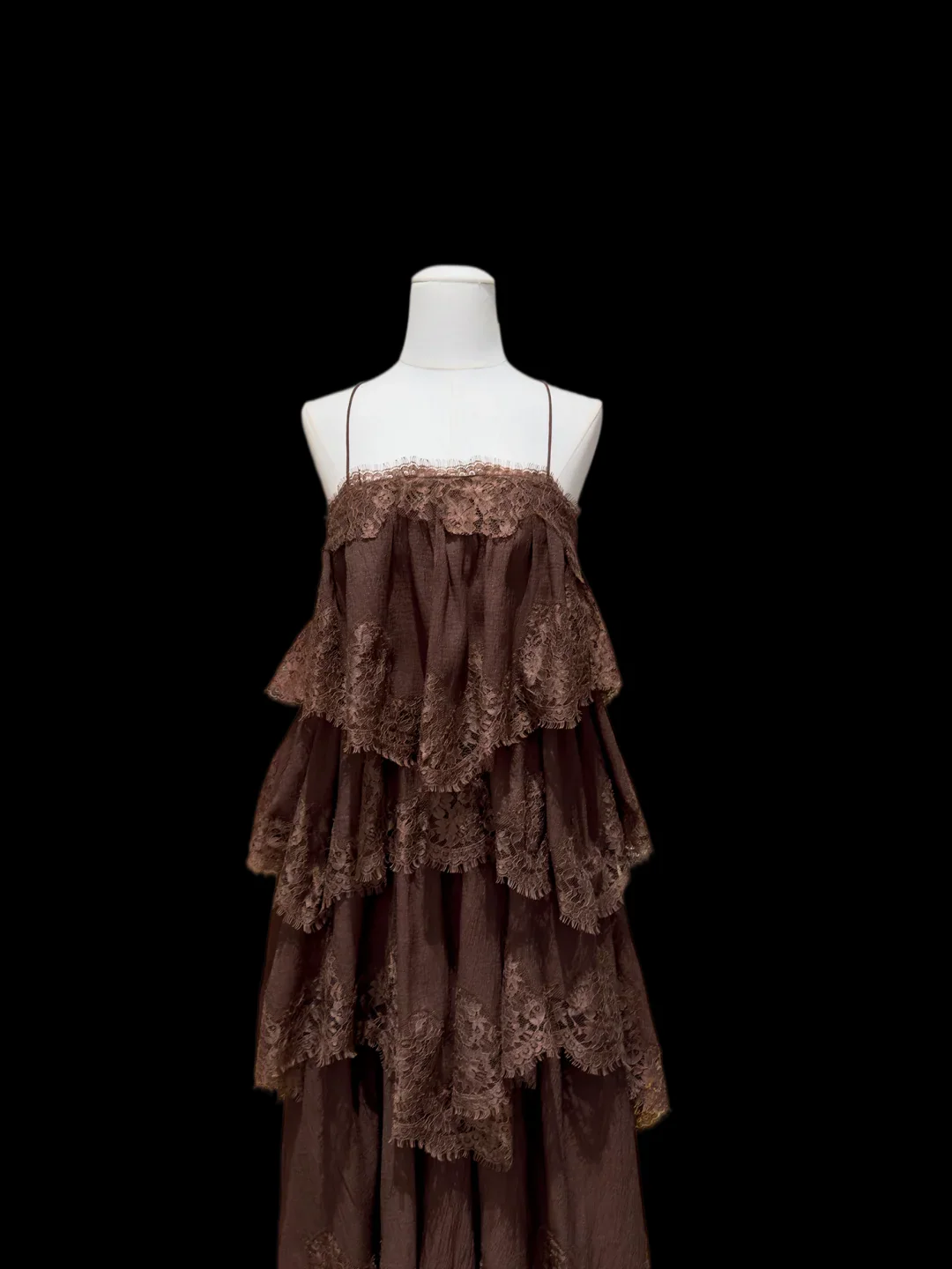 Spaghetti Strap Lace Trim Tiered Chiffon Criss Cross Back Maxi Dresses