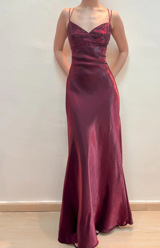 Spaghetti Strap Satin Mermaid Prom Dress with Crisscross Lace-Up Back