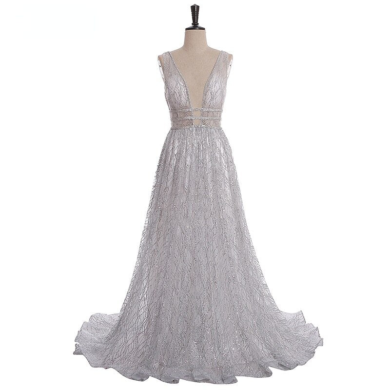 Sparkle A-Line Empire Gold Long Prom Dress
