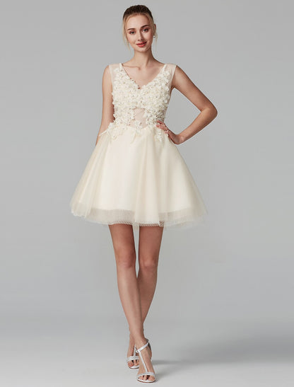 Flowing tulle skirt of the A-line party dress.