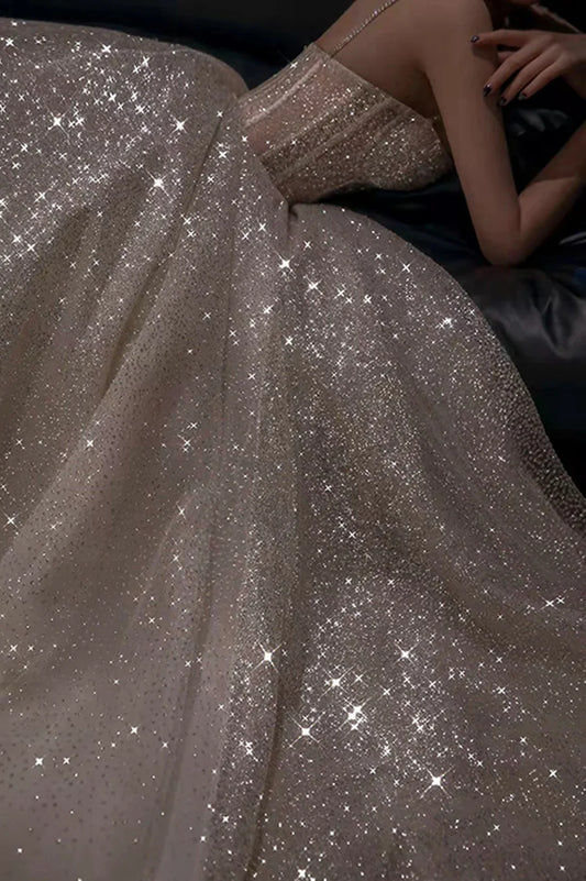 Sparkling Sweetheart Crystal-Strap Corset-Bodice Floor-Length Ballgown Prom Dress