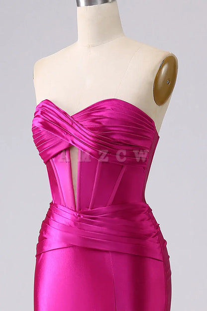 Vestido de fiesta largo con escote corazón y corte sirena fucsia brillante de Amzcw con abertura en tiendas con vestidos de fiesta 