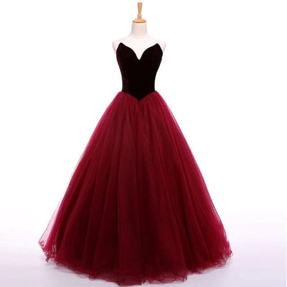 Vestidos de fiesta largos de tul burdeos, sin mangas, con escote en V y corte A hasta el suelo 