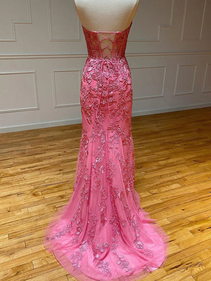 Vestido de fiesta largo de encaje de sirena con apliques
