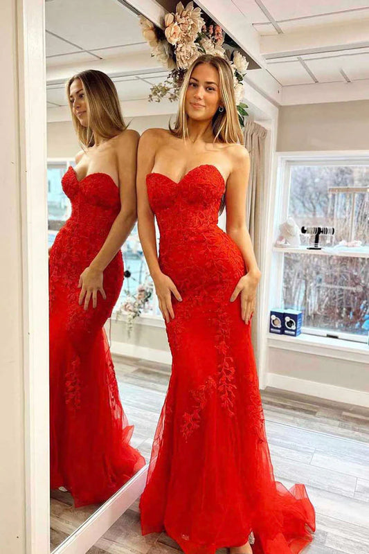 Vestido de fiesta largo de encaje de sirena con apliques