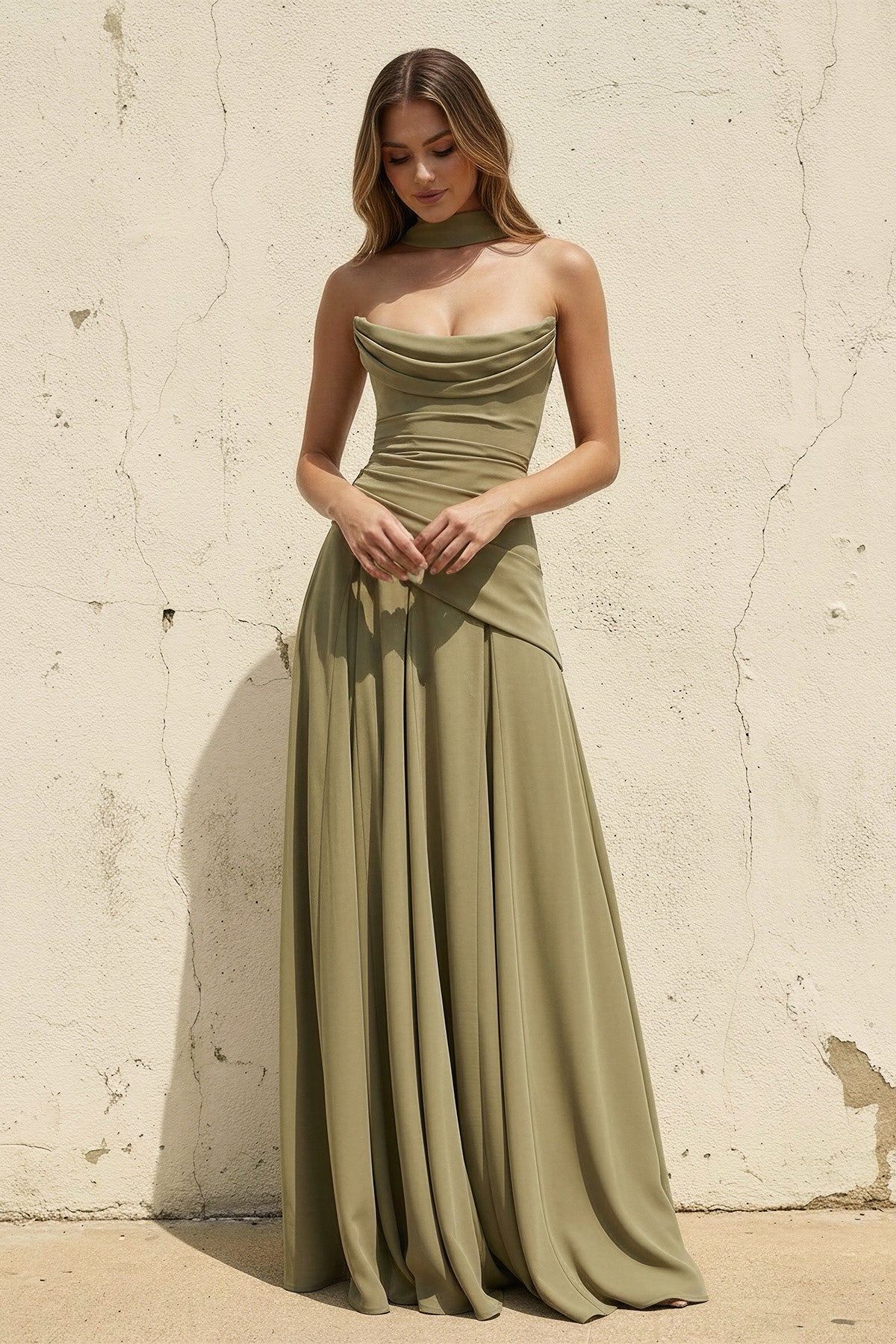 Strapless Choker Neck Corset Lace Up A Line Floor Length Formal Evening Gown For Wedding Guest Homecoming Prom Dress