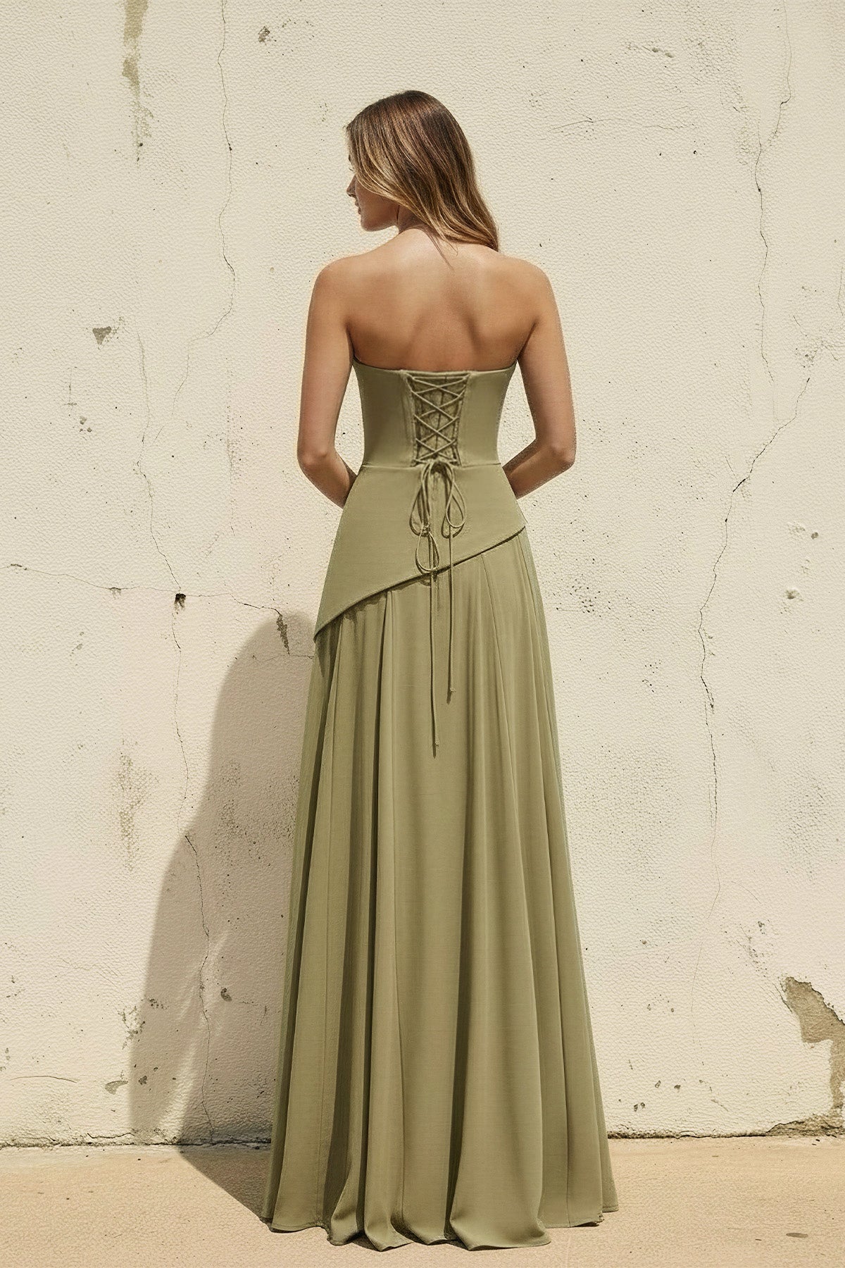 Strapless Choker Neck Corset Lace Up A Line Floor Length Formal Evening Gown For Wedding Guest Homecoming Prom Dress