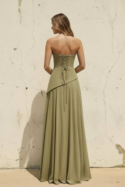 Strapless Choker Neck Corset Lace Up A Line Floor Length Formal Evening Gown For Wedding Guest Homecoming Prom Dress