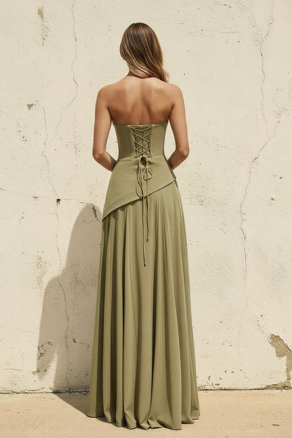 Strapless Choker Neck Corset Lace Up A Line Floor Length Formal Evening Gown For Wedding Guest Homecoming Prom Dress