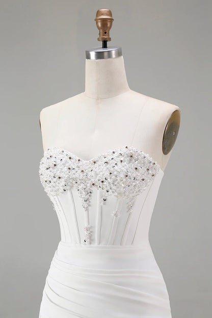 Strapless Sweetheart Beaded Corset Homecoming Dress with Ruched Bodycon Skirt