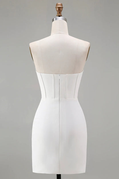 Strapless Sweetheart Beaded Corset Homecoming Dress with Ruched Bodycon Skirt