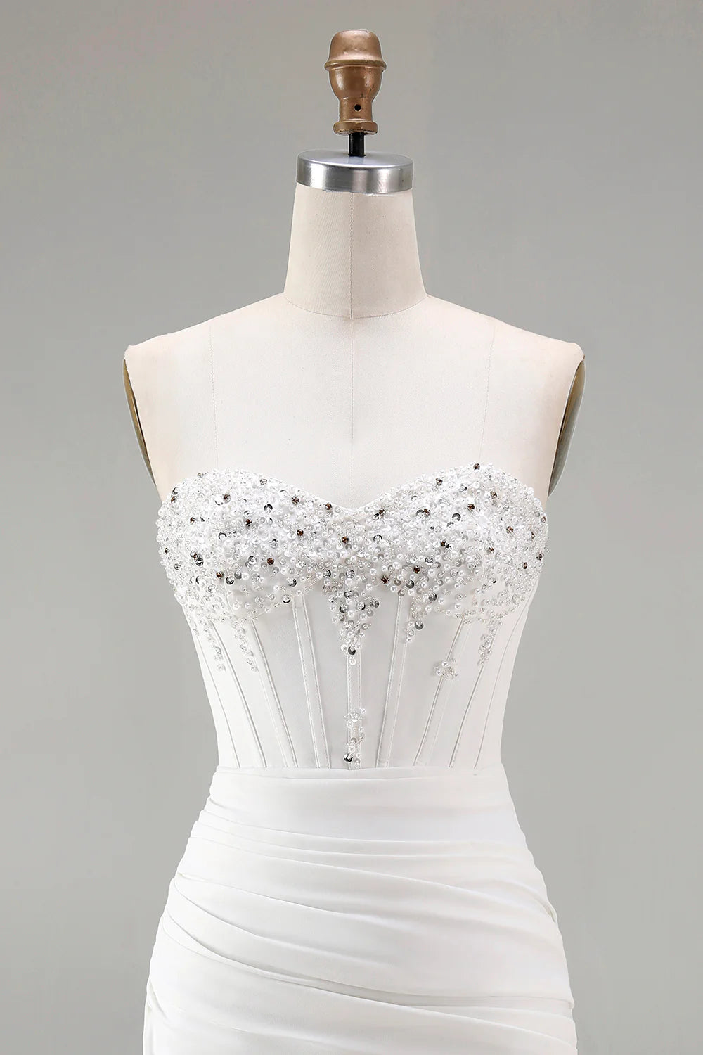 Strapless Sweetheart Beaded Corset Homecoming Dress with Ruched Bodycon Skirt