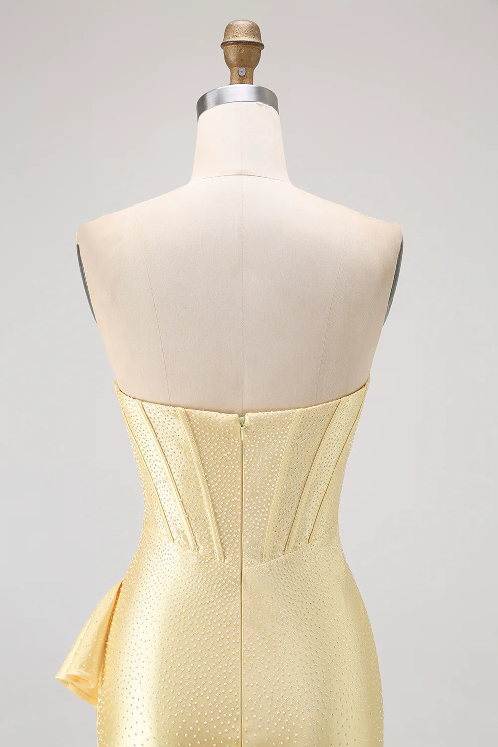 Strapless Sweetheart Yellow Rhinestone Corset Homecoming Dress with Ruffled Hem