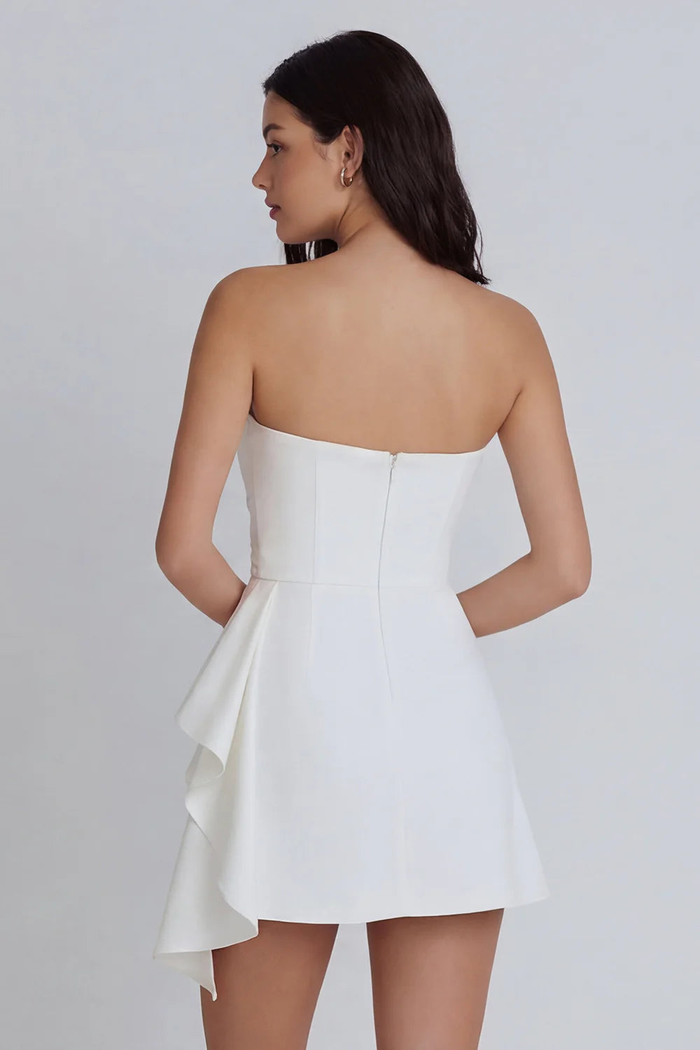 Strapless White Sweetheart Homecoming Dress with 3D Floral Applique, Ruched Waist and Asymmetrical Ruffle Hem