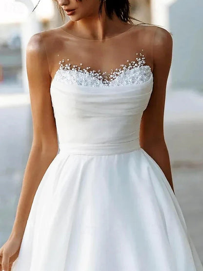 Stunning A-Line Illusion Sweetheart Sleeveless Beaded White Floor-Length Prom Dress Gown