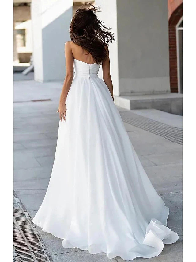 Stunning A-Line Illusion Sweetheart Sleeveless Beaded White Floor-Length Prom Dress Gown