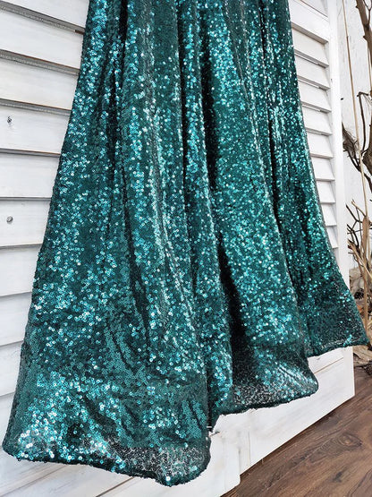 Vestidos de fiesta largos de sirena con escote corazón, verdes, sin tirantes y sin mangas. 