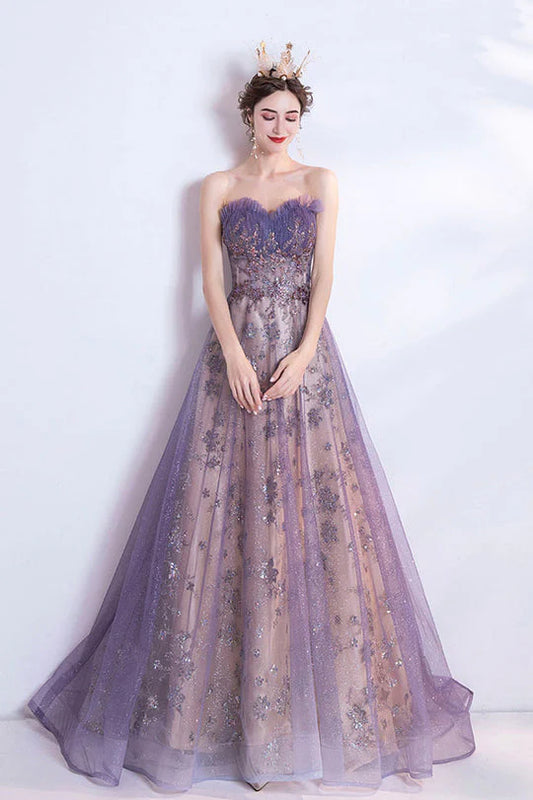 Vestidos de fiesta de tul y apliques con escote en forma de corazón, corte en A, con cordones y largo hasta el suelo 