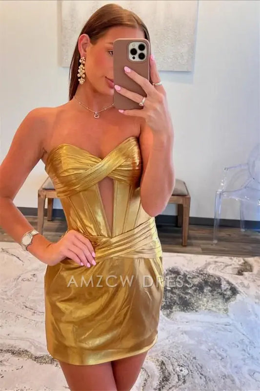 Amzcw Elegant Sweetheart Keyhole Ruched Bodycon Homecoming Dress formal wear dresses