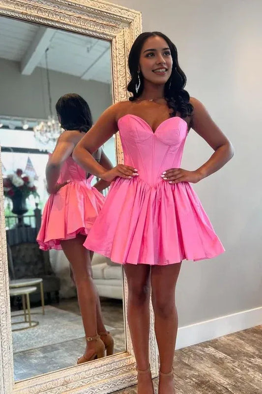 Amzcw Elegant Sweetheart Pink A-line Short Princess Dress Homecoming Dress formal wear dresses