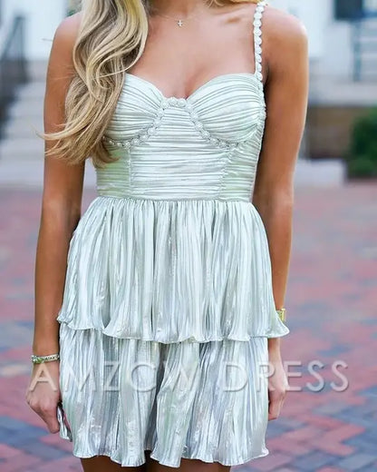 Amzcw Elegant Sweetheart Spaghetti Straps Pleated A-Line Short Homecoming Dress formal wear dresses