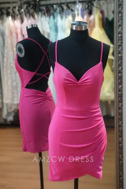 Amzcw Elegant Sweetheart Spaghetti Straps Ruched Bodycon Homecoming Dress formal wear dresses