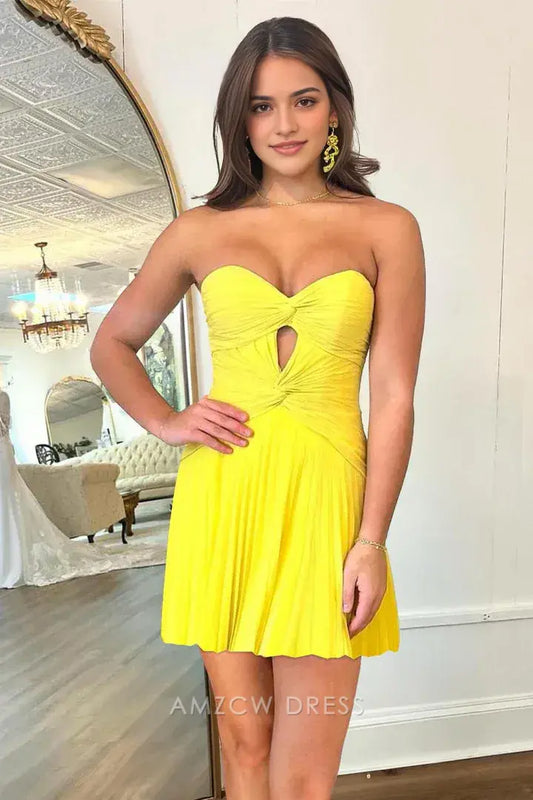 Amzcw Elegant Sweetheart Strapless Pleated Empire A-Line Homecoming Dress formal wear dresses