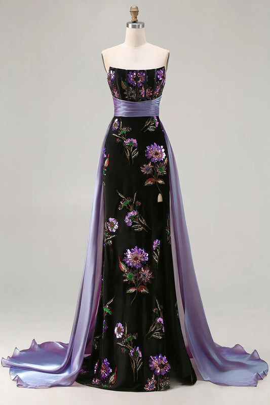 Glamorous A-Line Sweetheart Neck Sleeveless Contrast Back Floor Length Prom Dresses