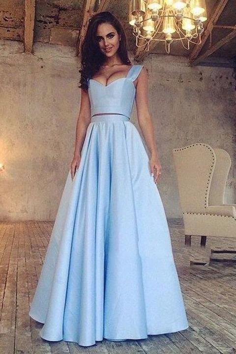 Vestidos de fiesta de satén azul con escote en forma de corazón y corte en A, vestidos de noche económicos hasta el suelo. 