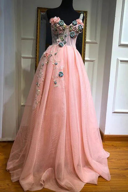 Vestidos de fiesta únicos de un solo hombro en color rosa con apliques y escote corazón, vestidos de noche largos 
