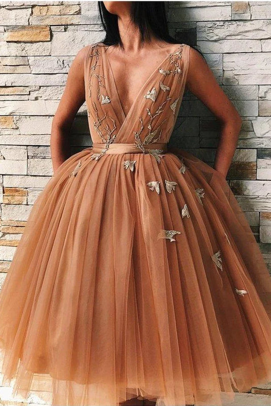 Vestido de fiesta floral sin espalda y cuello en V para regreso a casa 