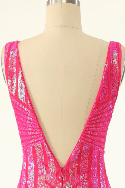Vestido de fiesta con lentejuelas y escote en V 