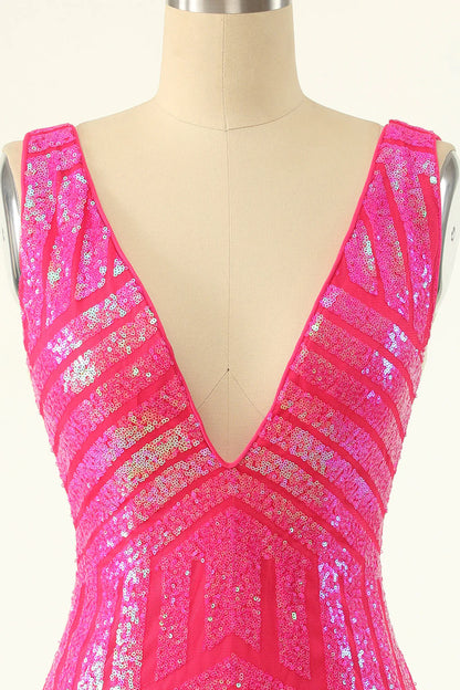 Vestido de fiesta con lentejuelas y escote en V 