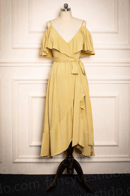 Vestidos de dama de honor con escote en V y tirantes finos, corte alto y bajo, para fiesta de boda 