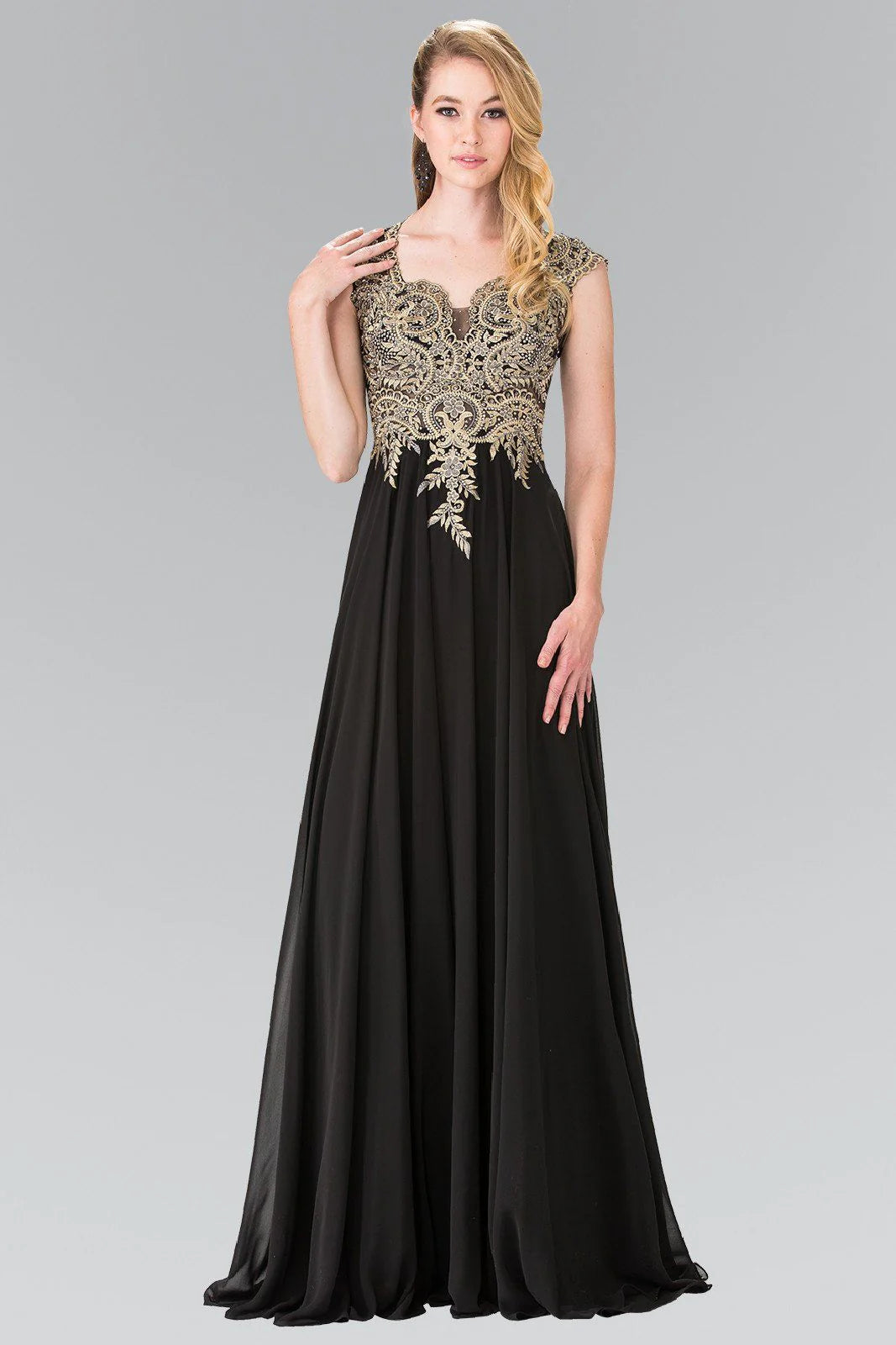 V Neck Burgundy Chiffon Evening Dresses with Gold Beaded Bodice and Floor-Length Train