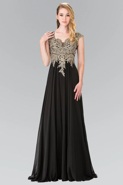 V Neck Burgundy Chiffon Evening Dresses with Gold Beaded Bodice and Floor-Length Train