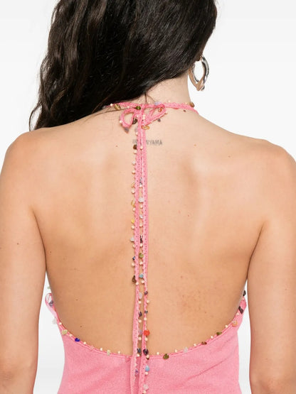 Vibrant Fuchsia Halter Backless Mermaid Maxi Dress