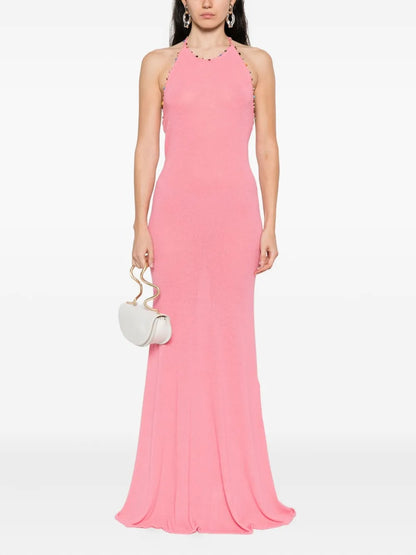 Vibrant Fuchsia Halter Backless Mermaid Maxi Dress