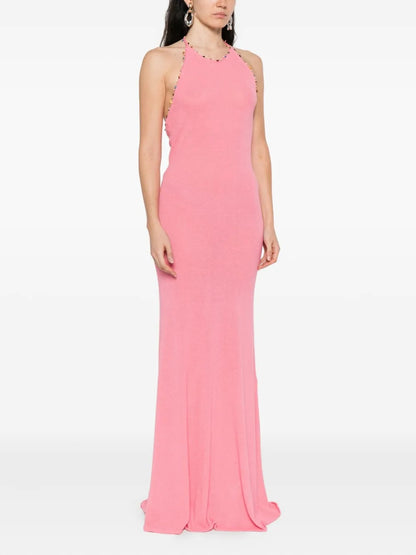 Vibrant Fuchsia Halter Backless Mermaid Maxi Dress