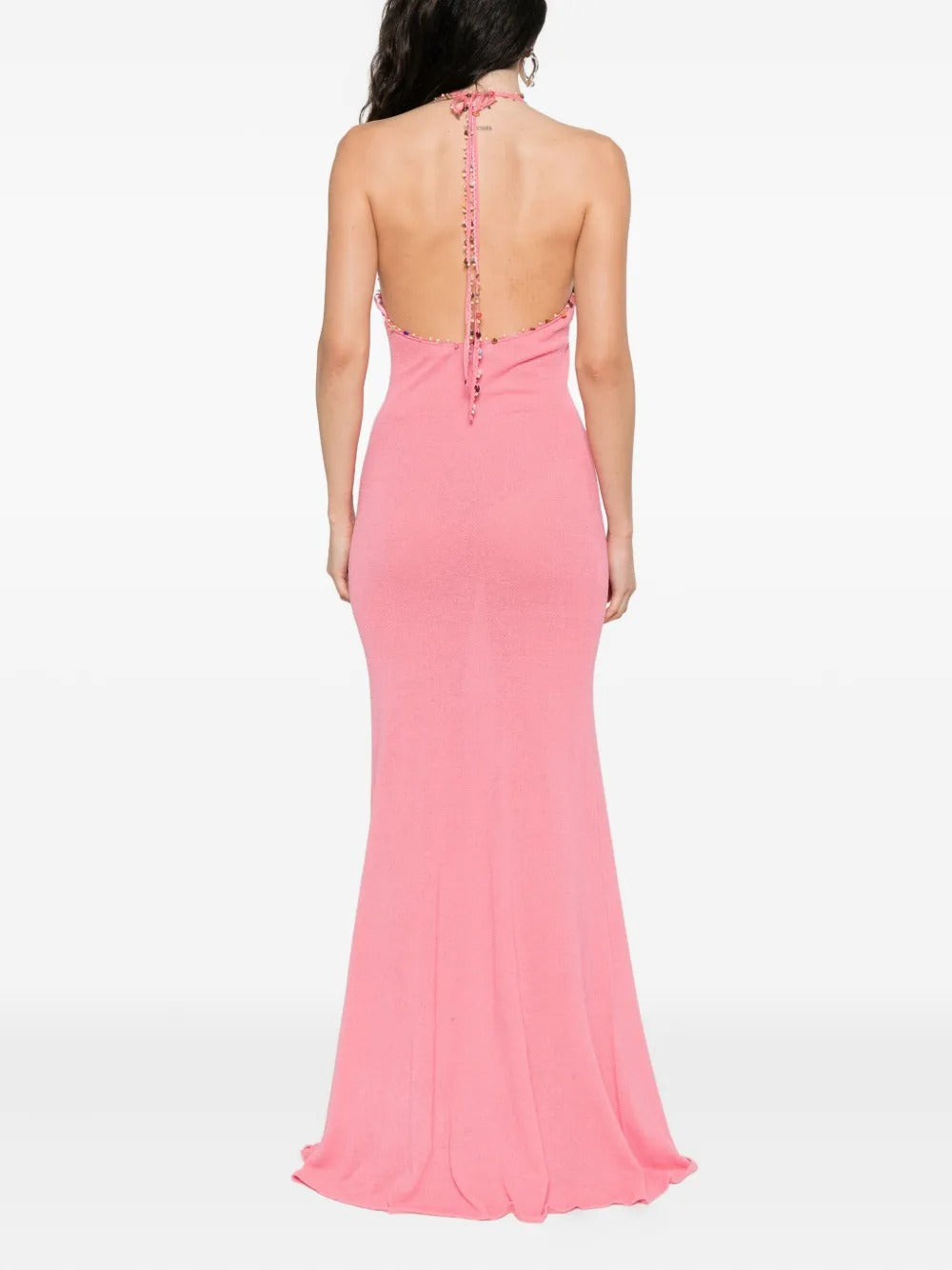 Vibrant Fuchsia Halter Backless Mermaid Maxi Dress